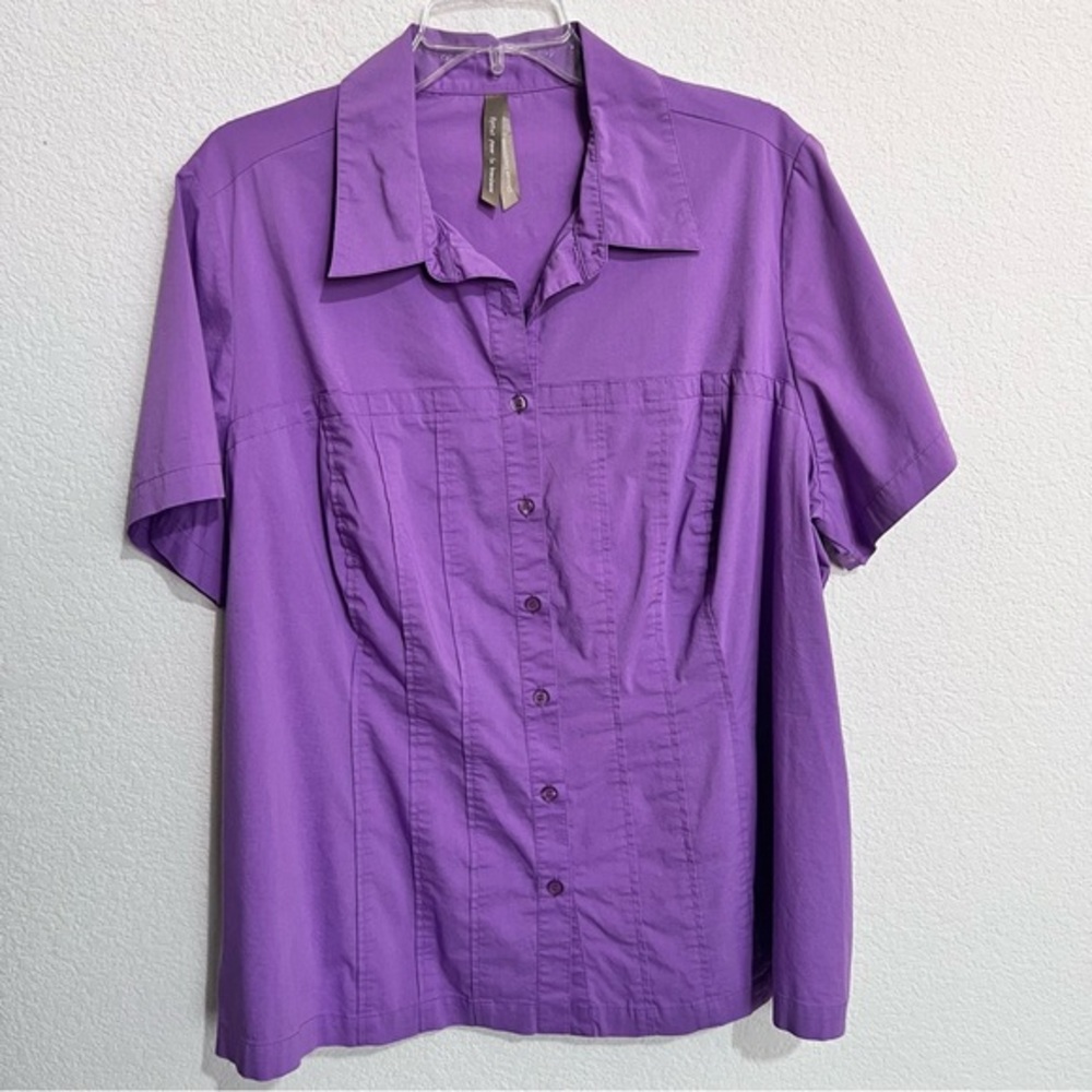 Optez Pour Le Bonheur Purple Short Sleeve Button Front Blouse 1X